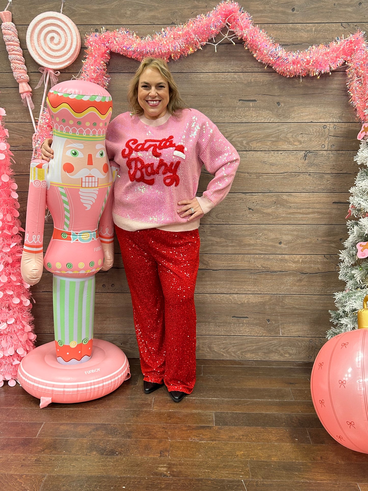 Curvy Sequin Pants Red