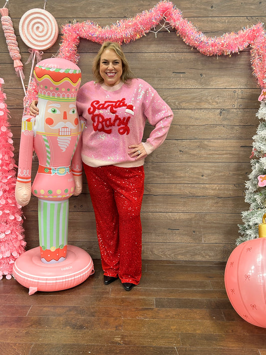 Curvy Sequin Pants Red