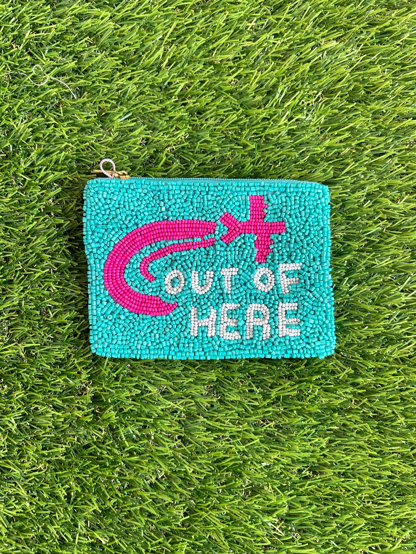 Out Of Here Airplane Seed Beaded Coin Purse