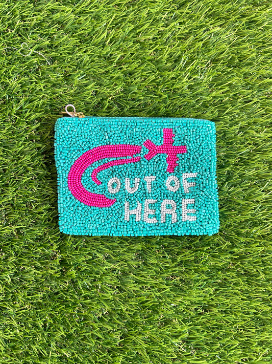 Out Of Here Airplane Seed Beaded Coin Purse