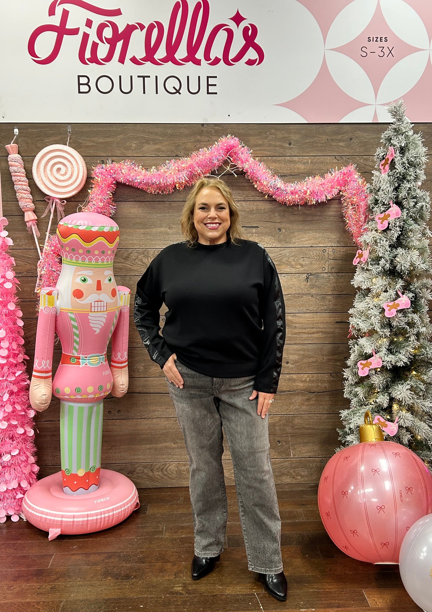 Curvy Modal Sweatshirt Satin Detail Black