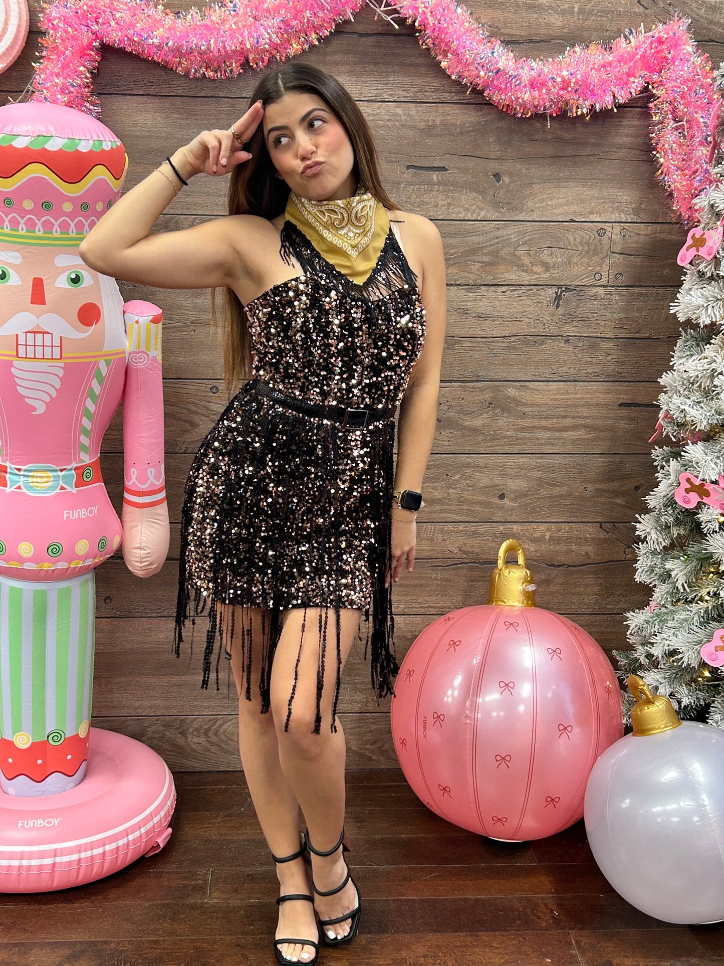 Sequin Belt Fringe Dress