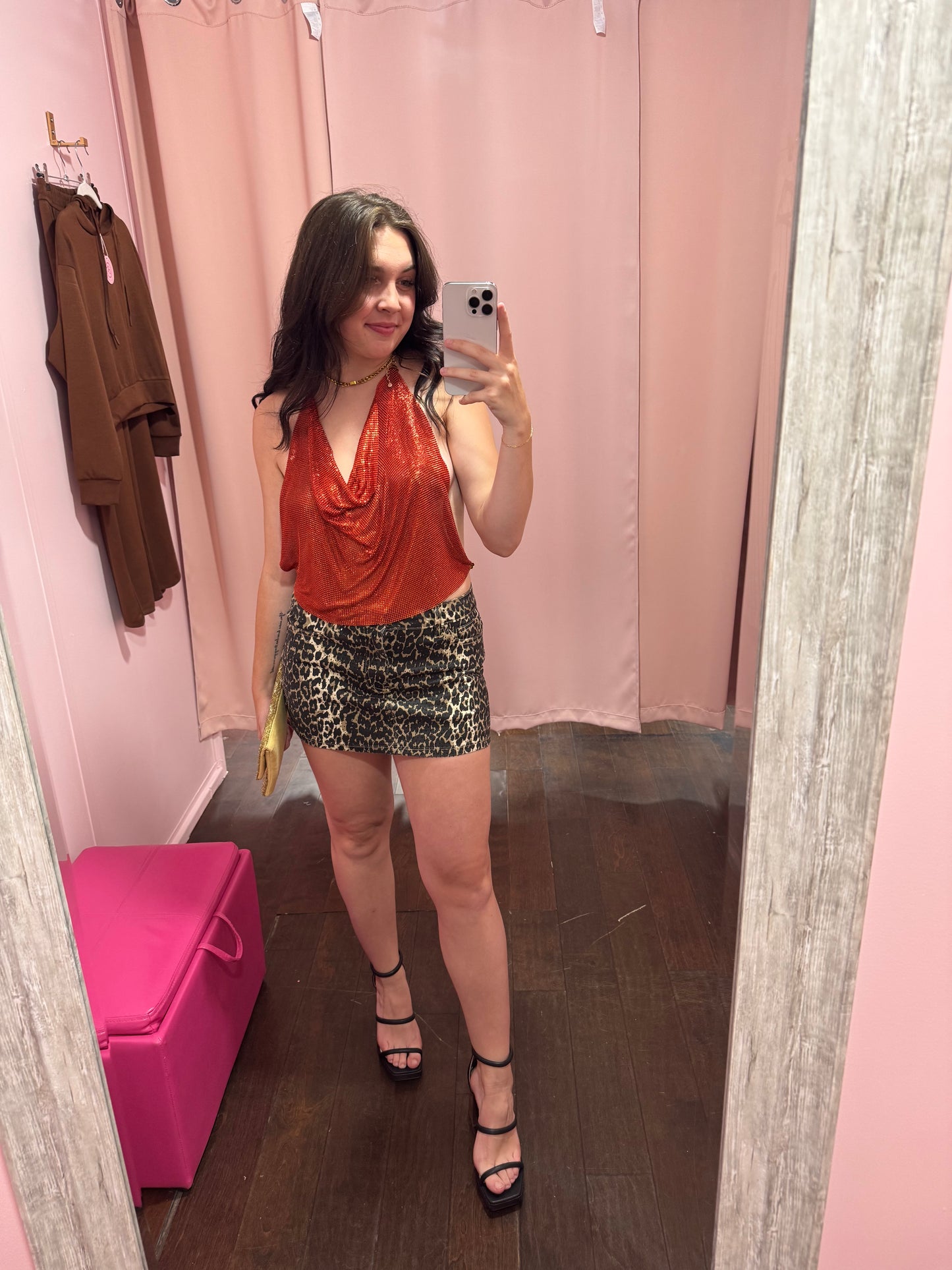 Metal Mesh Camisole Body Chain Red