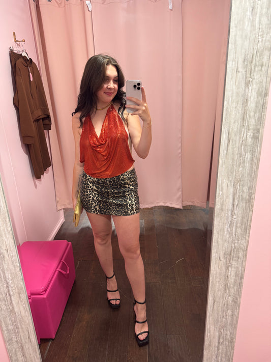 Metal Mesh Camisole Body Chain Red
