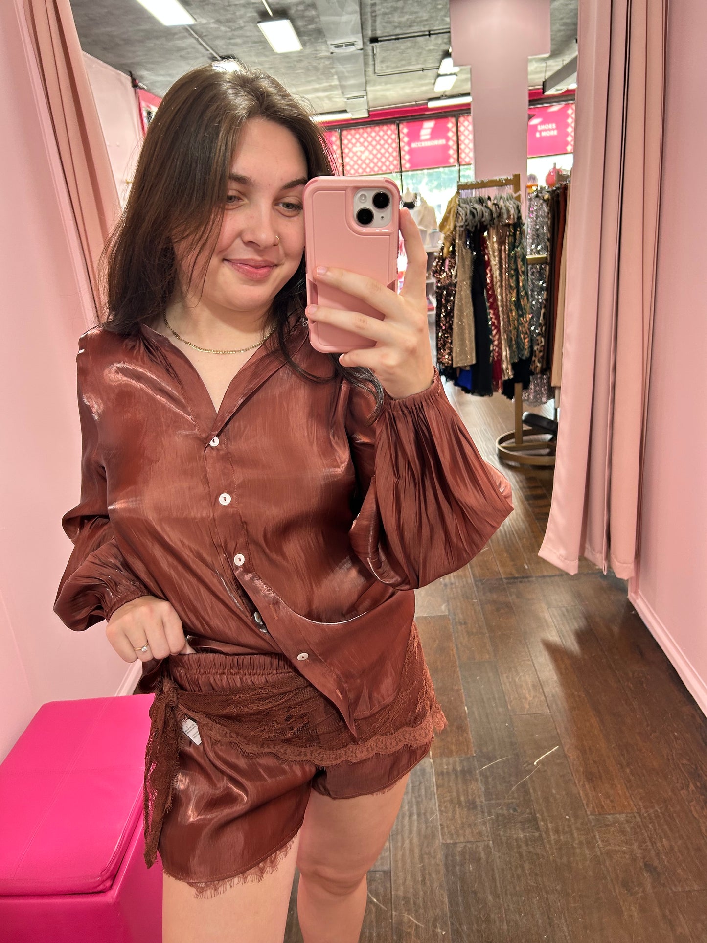 After Dark Satin Shorts Scarf Espresso
