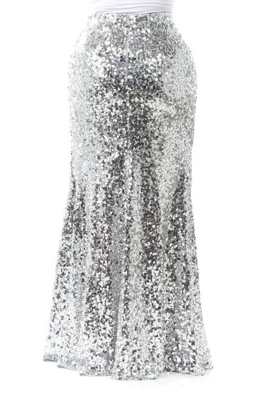 Curvy Sequin Maxi Skirt Silver