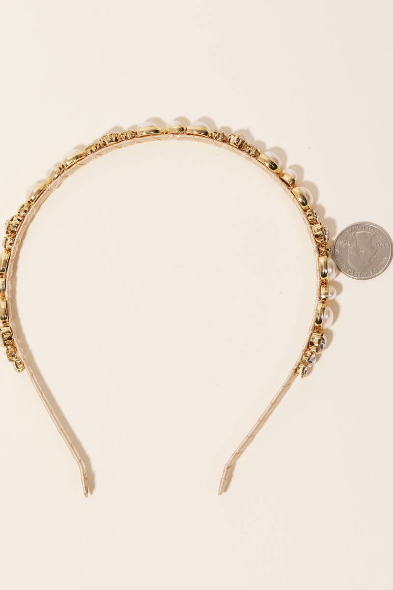 Rhinestone And Pearl Studded Headband