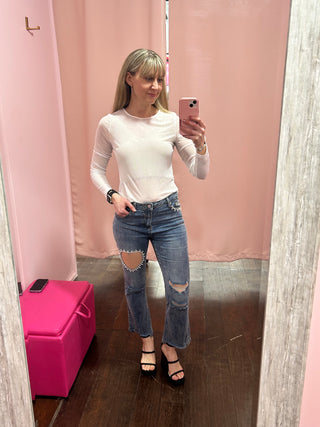Heart Cut Out Ankle Jeans