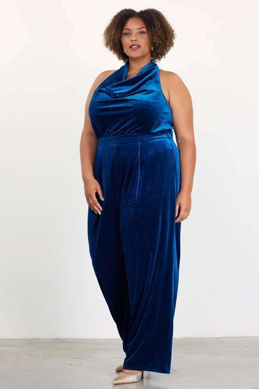 Curvy Velvet Jumpsuit Blue