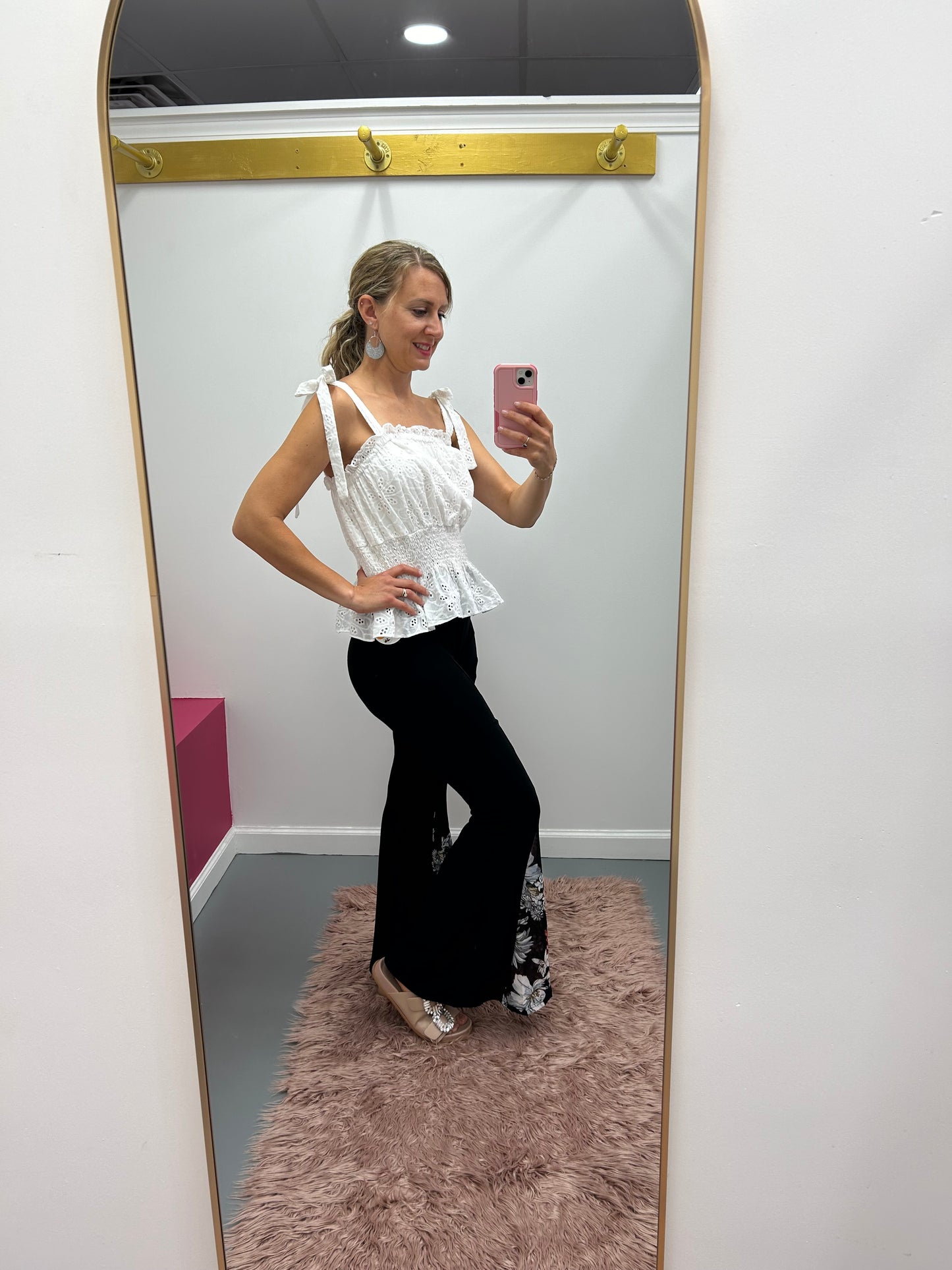 Floral Flare Pants Black