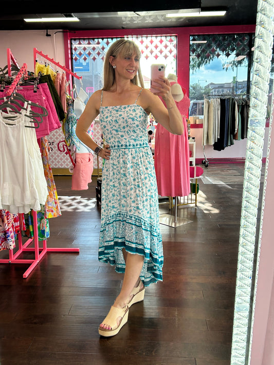 Teal Open Back Dress