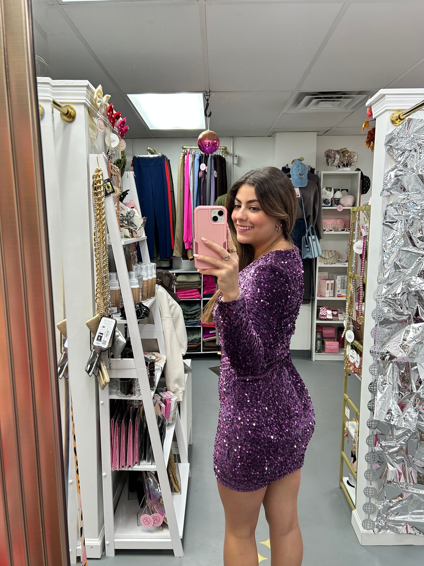 Velvet Sequin Mini Dress Purple