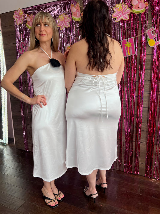 Pearl Satin Midi Dress