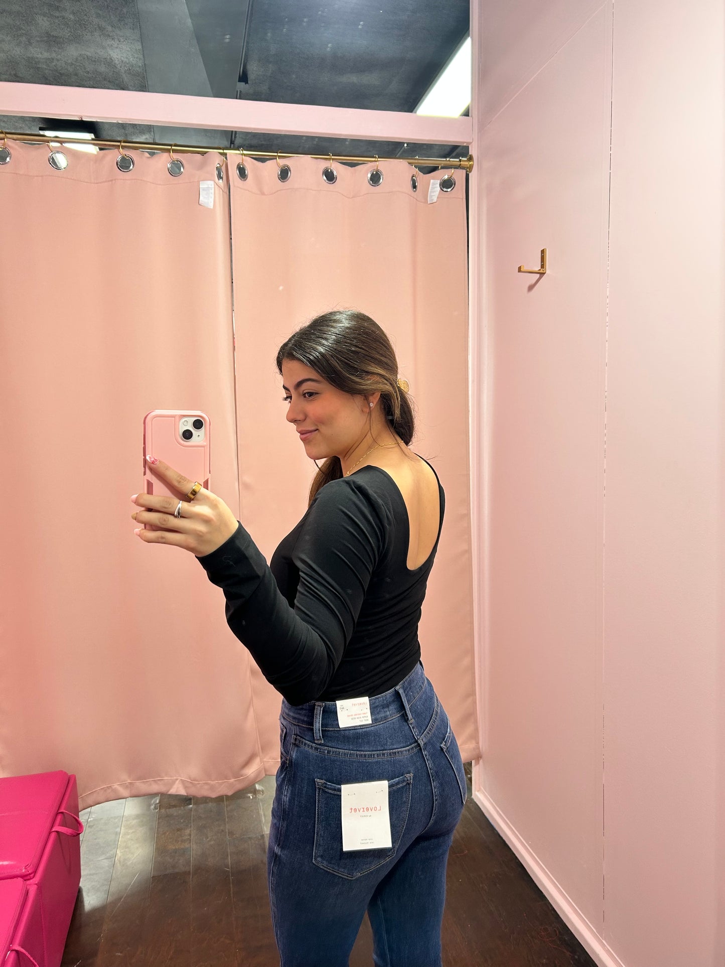 Square Neck Long Sleeve Top Black