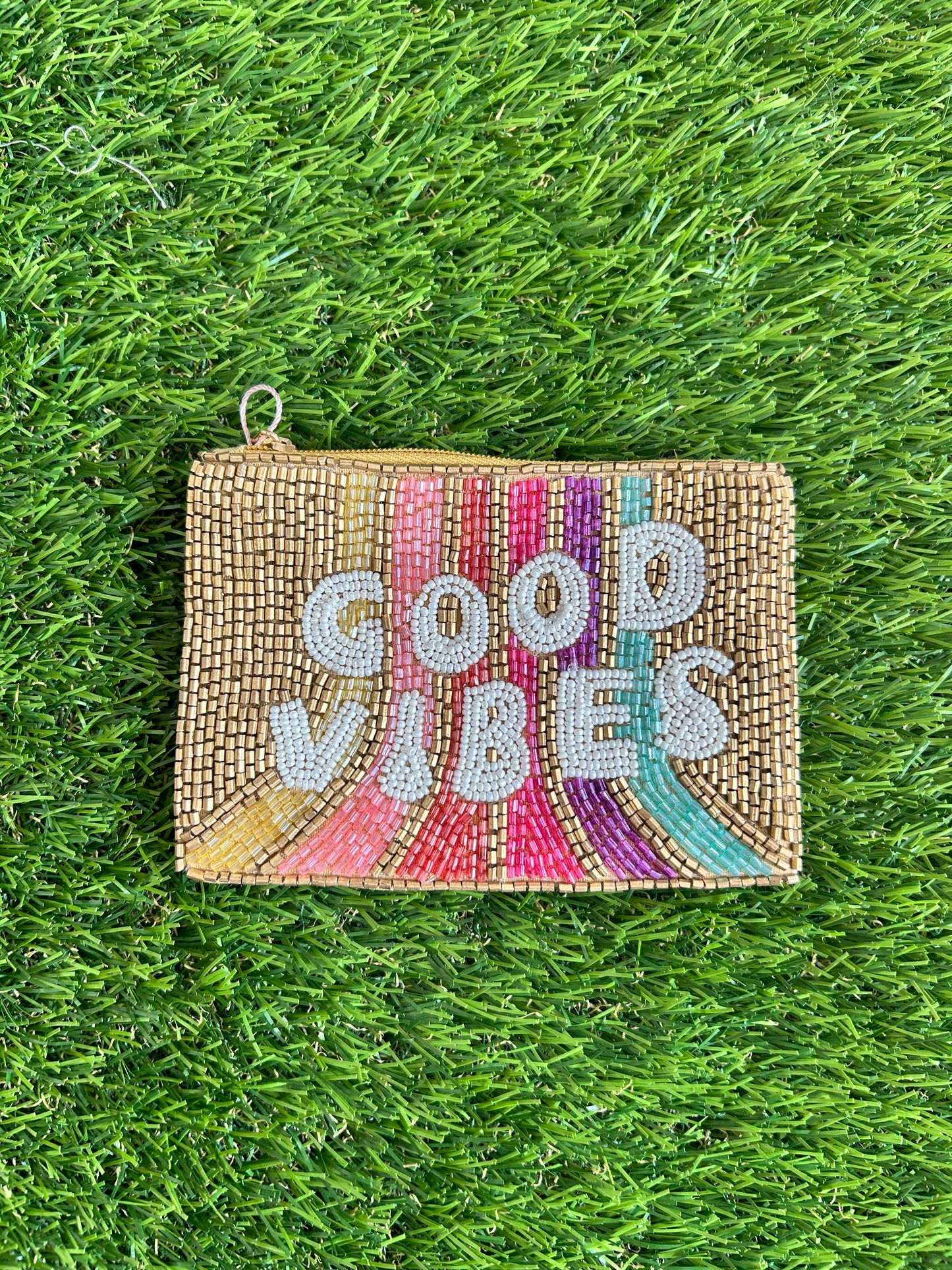 Seed Beaded Good Vibes Coin Purse