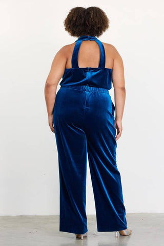 Curvy Velvet Jumpsuit Blue