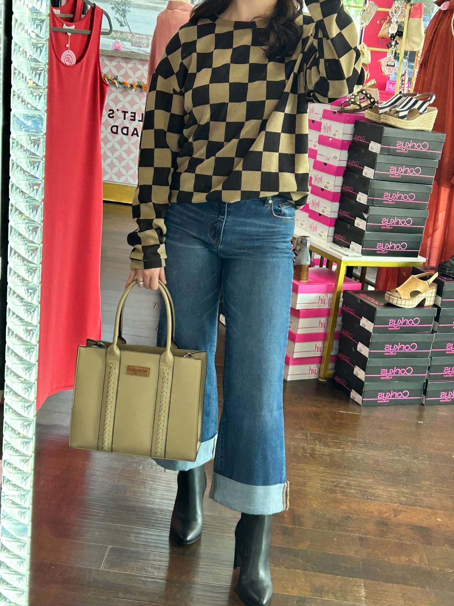 Checkered Casual Glam Sweatshirt