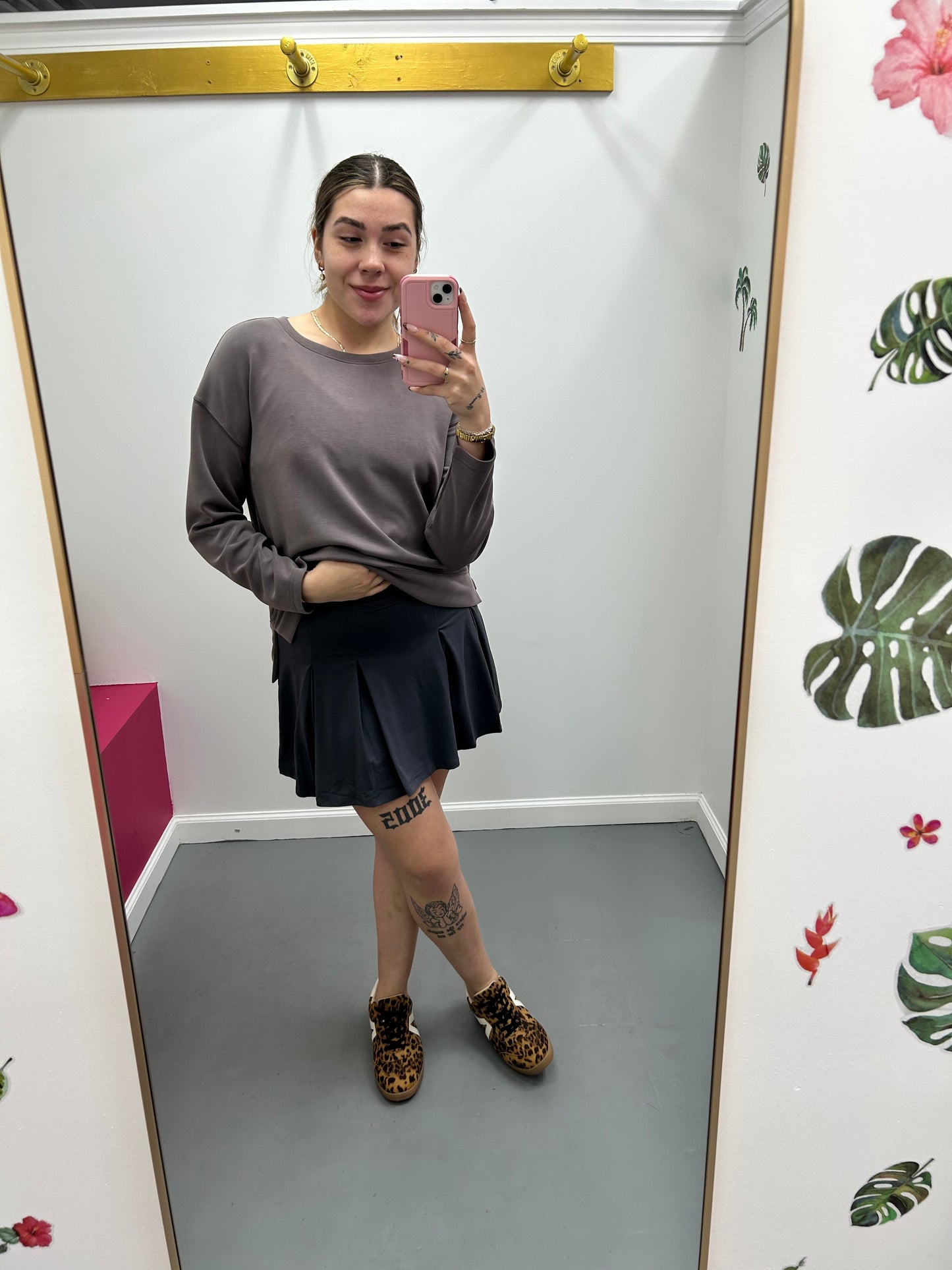 Pleat Belt Loop Skort Charcoal