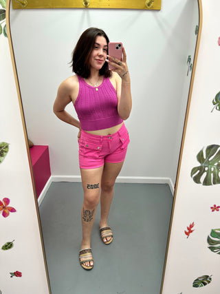 Denim Cargo Shorts Pink