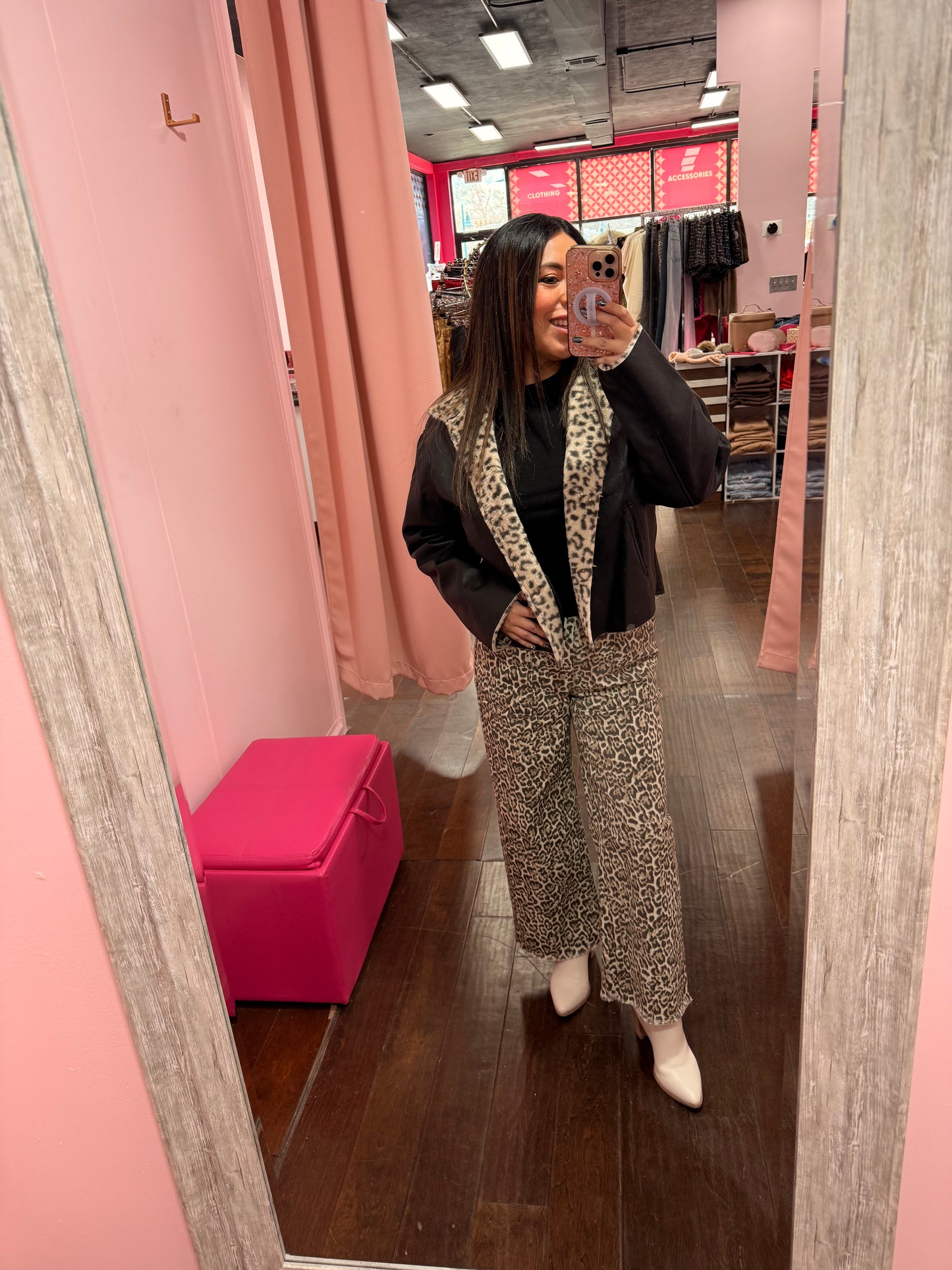 Cropped Leopard Denim Pants