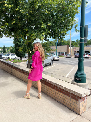 Magenta Pleated Tie Dress/Shirt