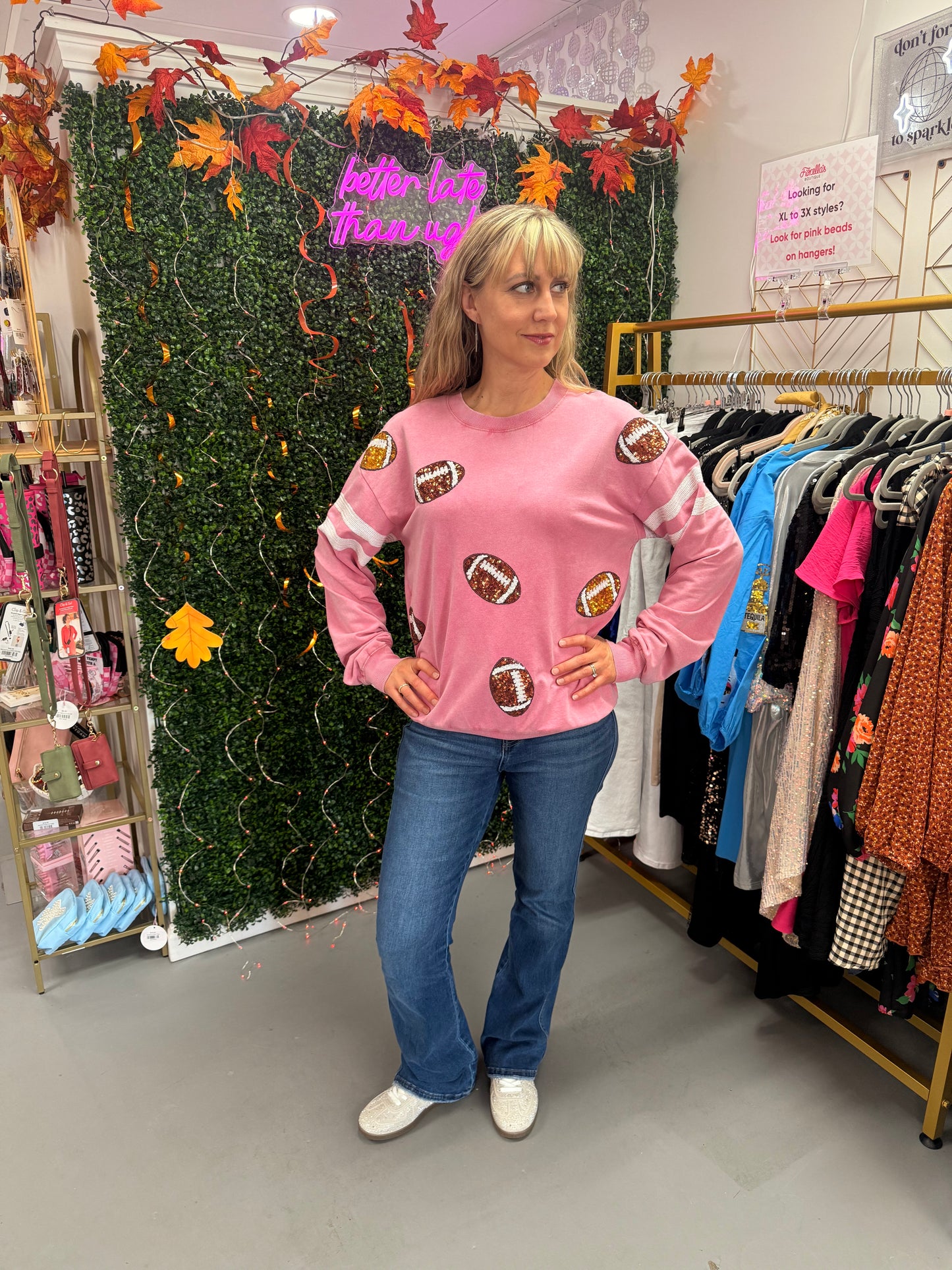 Sequin Footballs Pink Sweatshirt