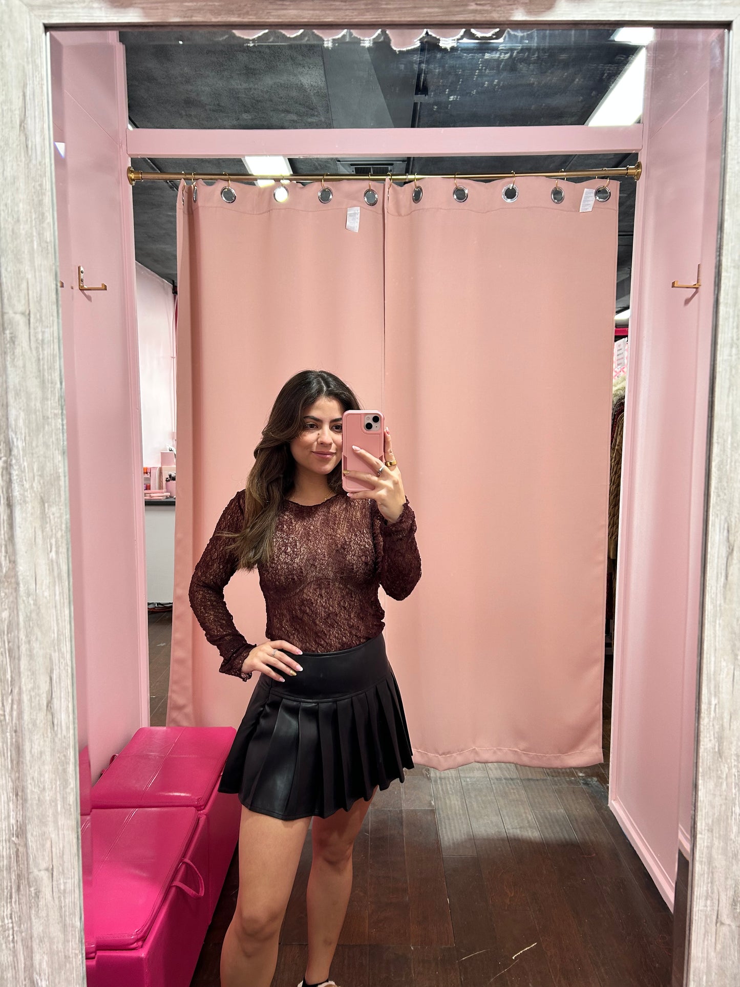 Floral Lace Sheer Top Mulberry