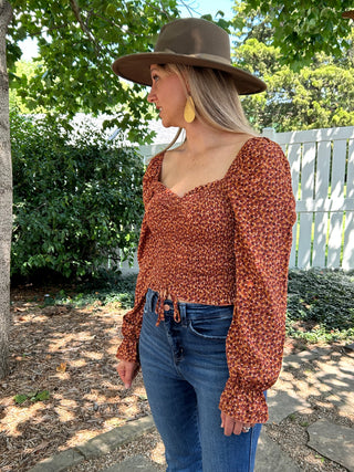 Smocked Rust Floral Top