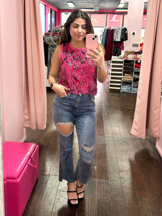 Heart Cut Out Ankle Jeans