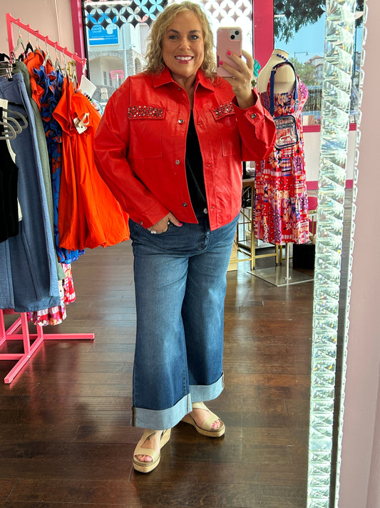 Curvy Red Glam Pocket Jacket