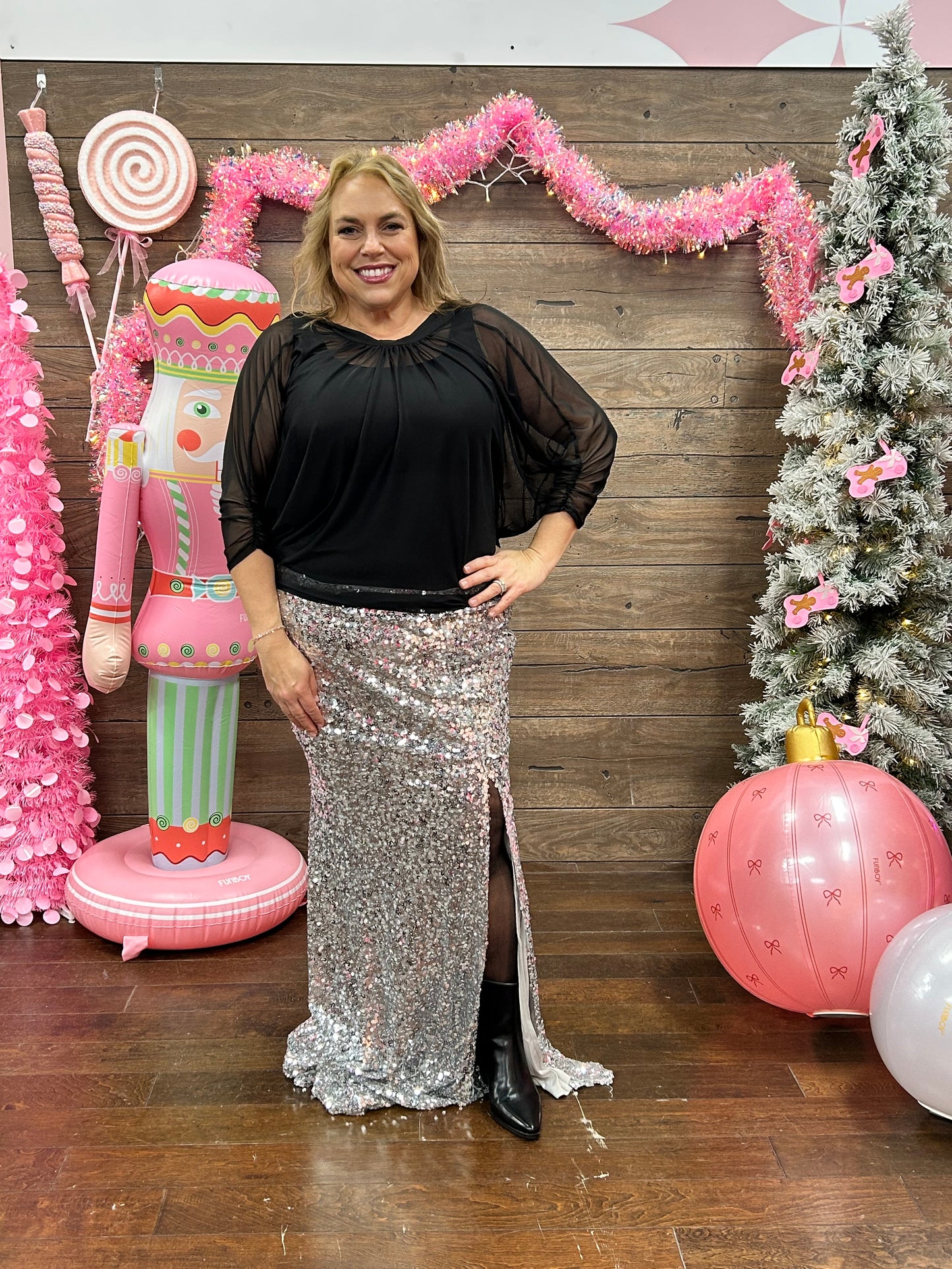 Curvy Sequin Maxi Skirt Silver