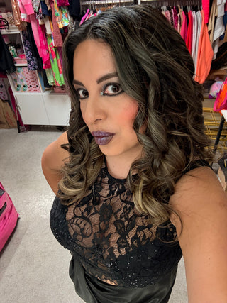 Sheer Lace Crop Top Black