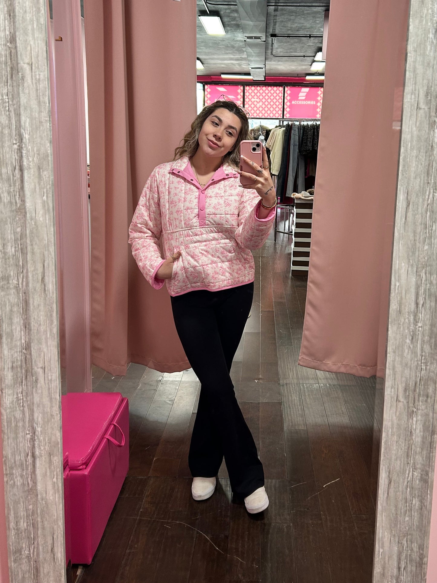 Quilted Floral Jacket Front Pocket