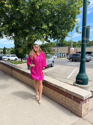 Magenta Pleated Tie Dress/Shirt