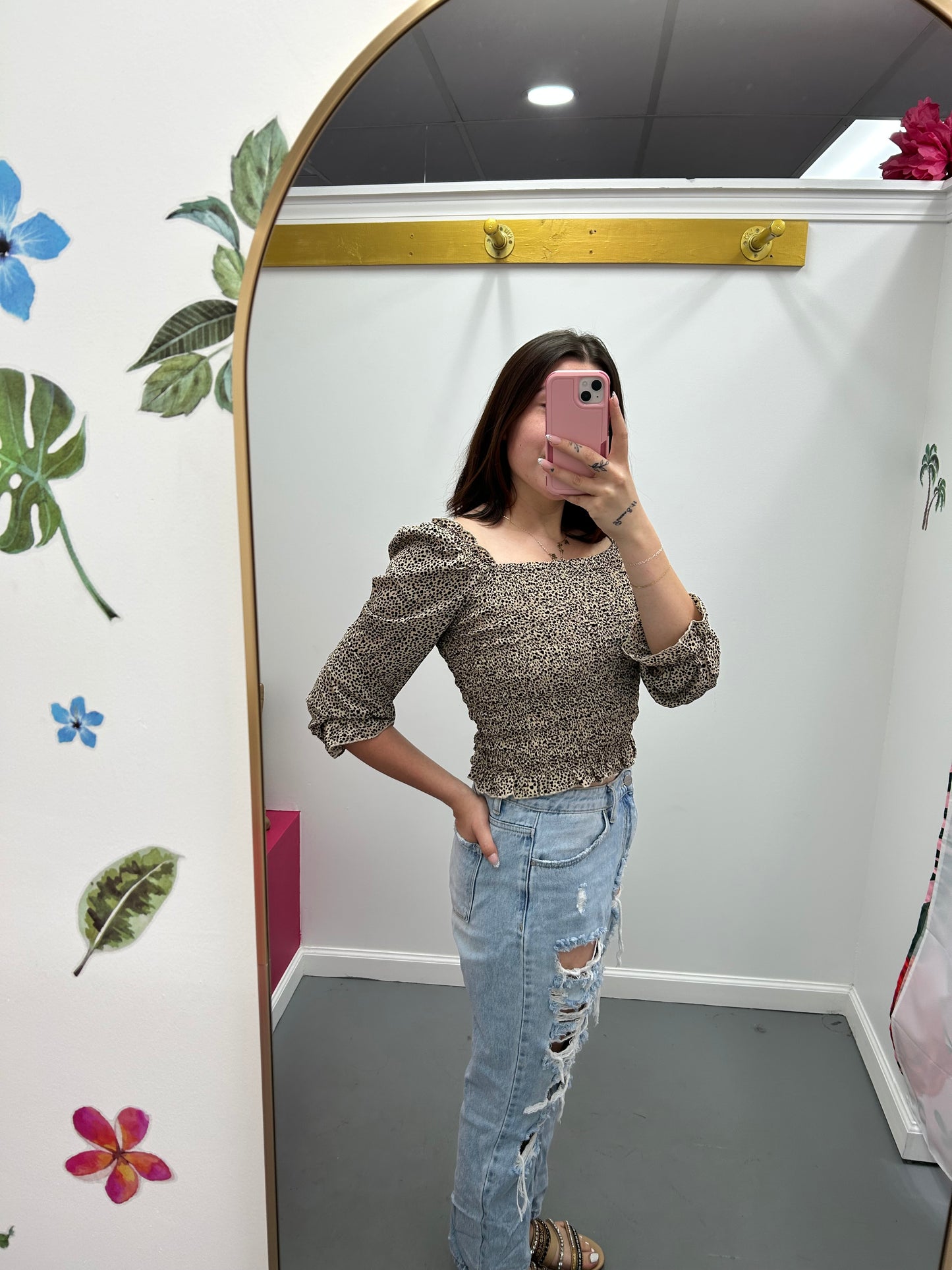 Smocked Animal Print Top