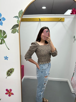 Smocked Animal Print Top