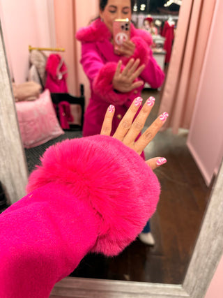 Iconic Faux Fur Belted Coat – Hot Pink