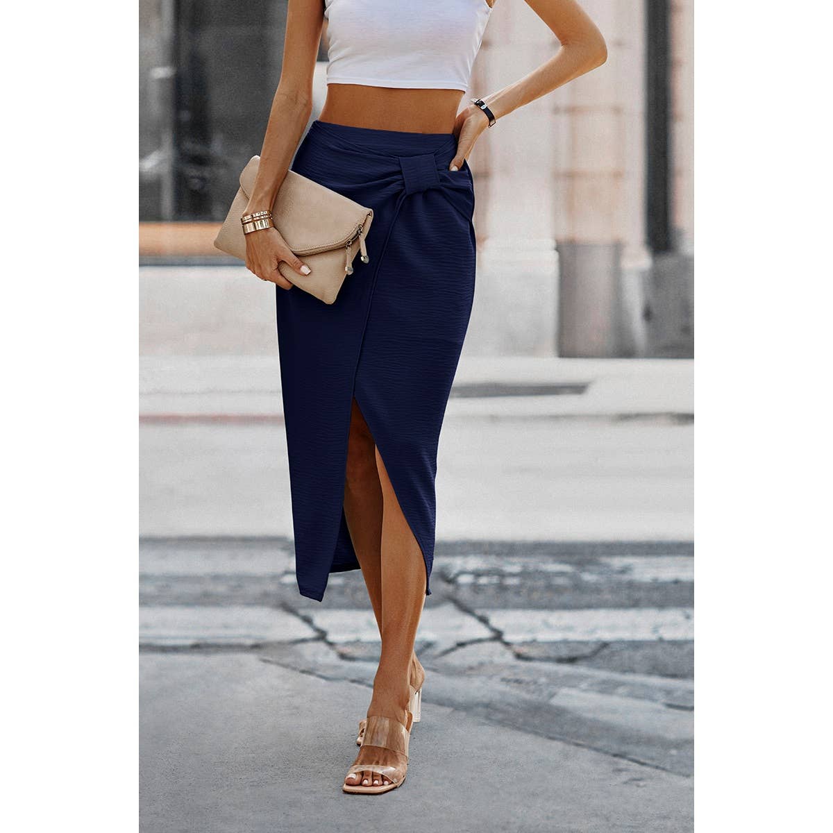 Wrap bow skirt navy