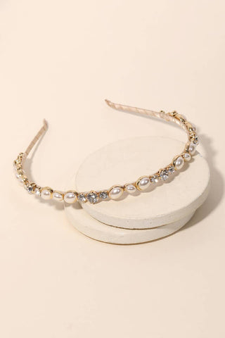 Rhinestone And Pearl Studded Headband