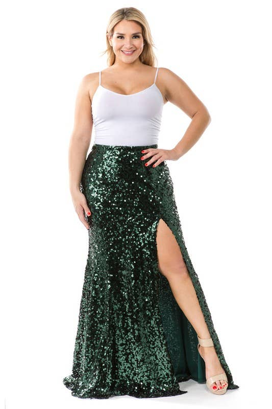 Curvy Sequin Maxi Skirt Emerald