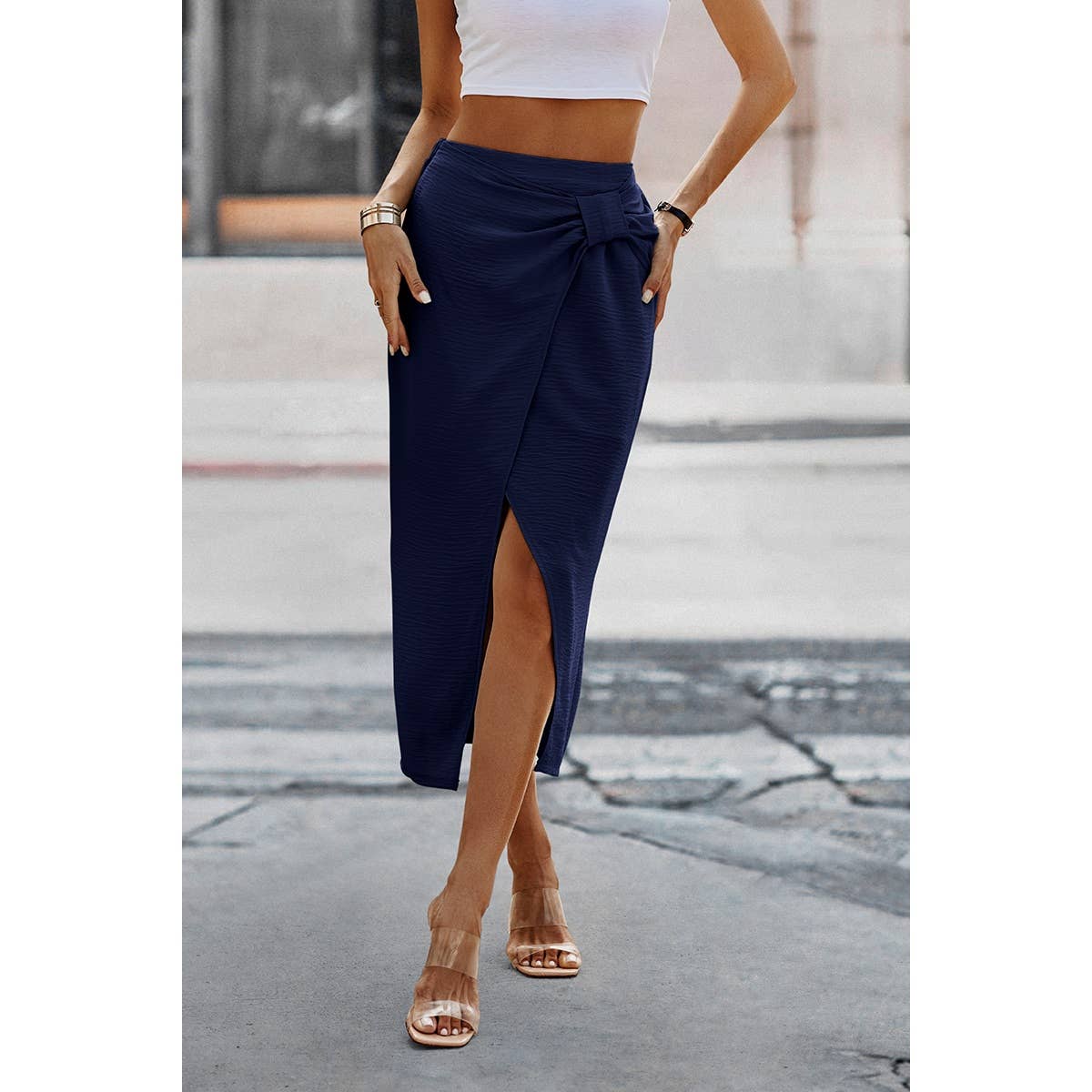Wrap bow skirt navy