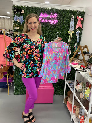 Bell Slv Top Ocean Floral (S-3X)
