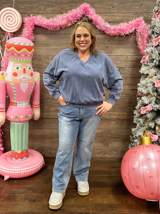 V Neck Sweatshirt Denim