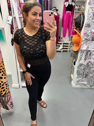Floral Lace SS Top Black