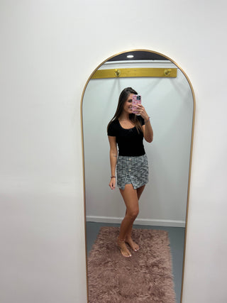 Lace Trim Ribbed Tee Black
