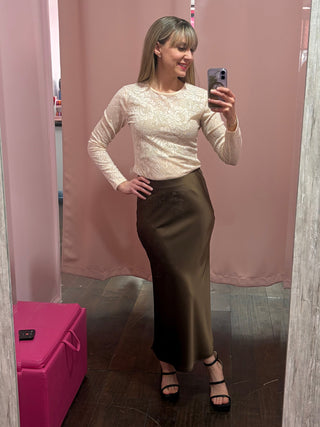 Long Sleeve Lace Top Cream