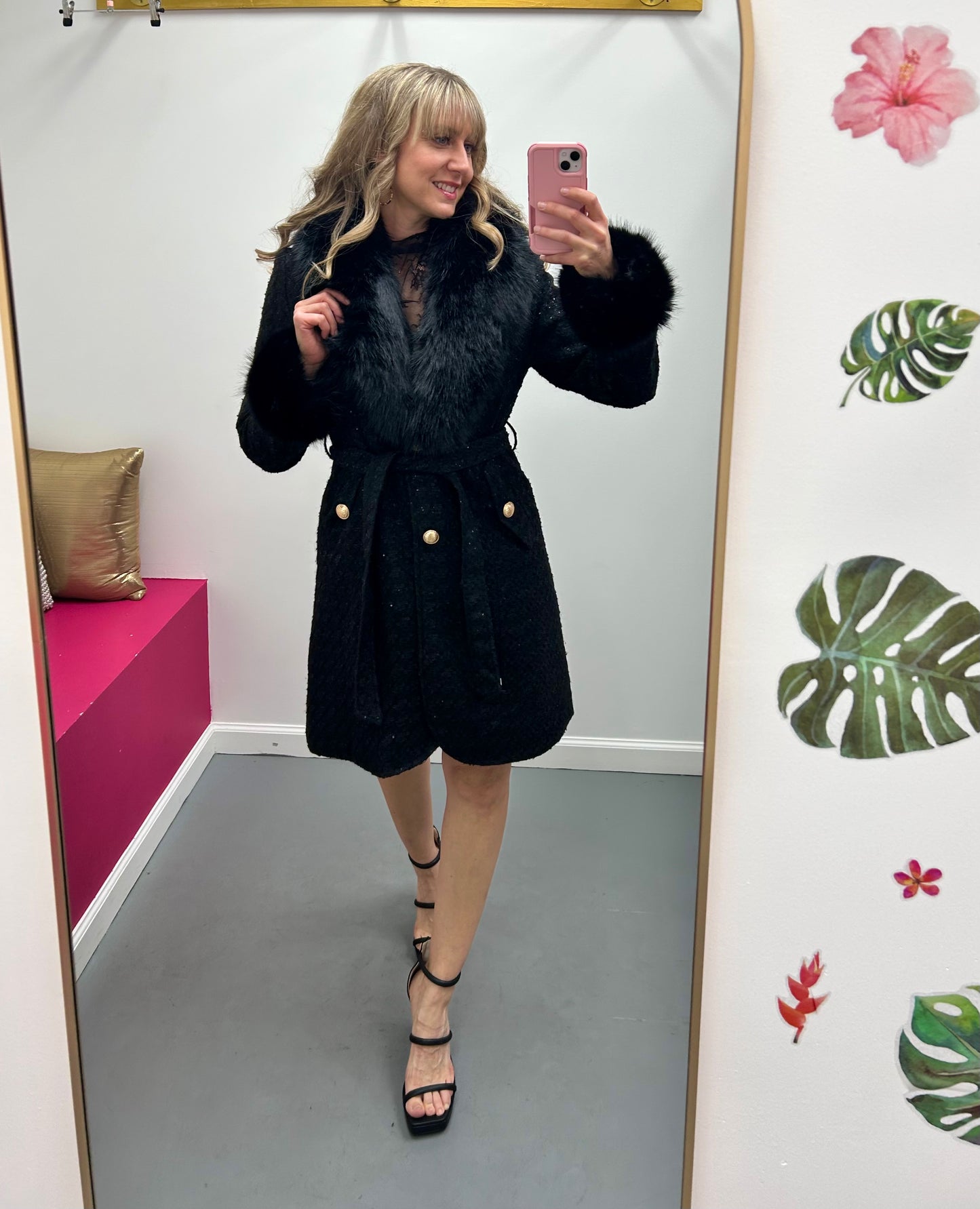 Black Coat Removable Fur Collar