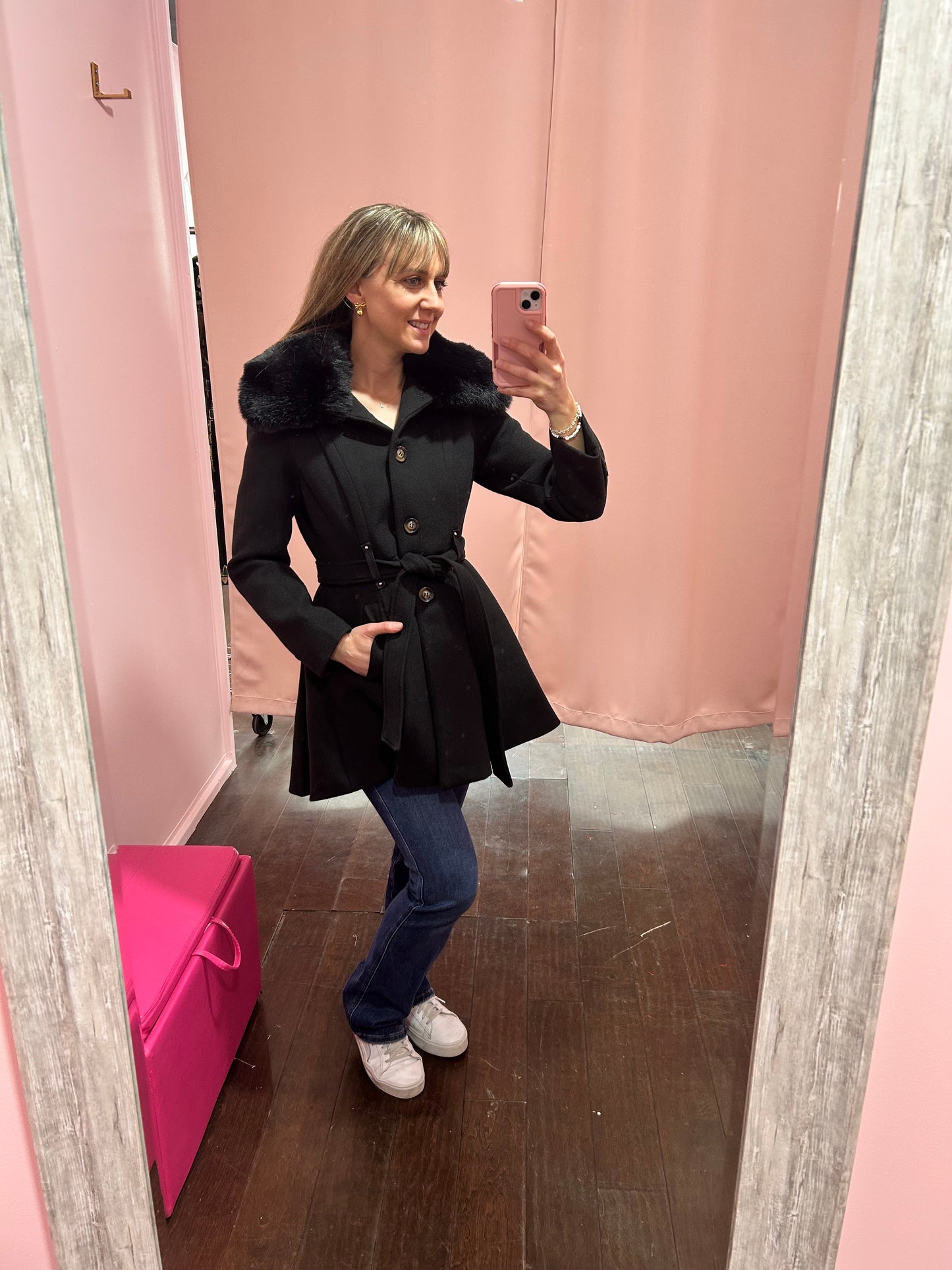 Black Coat Removable Fur Collar