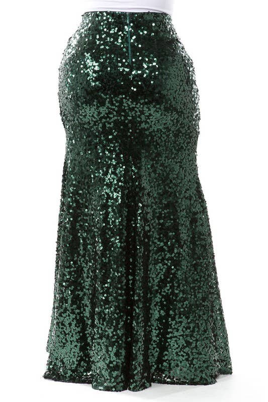 Curvy Sequin Maxi Skirt Emerald