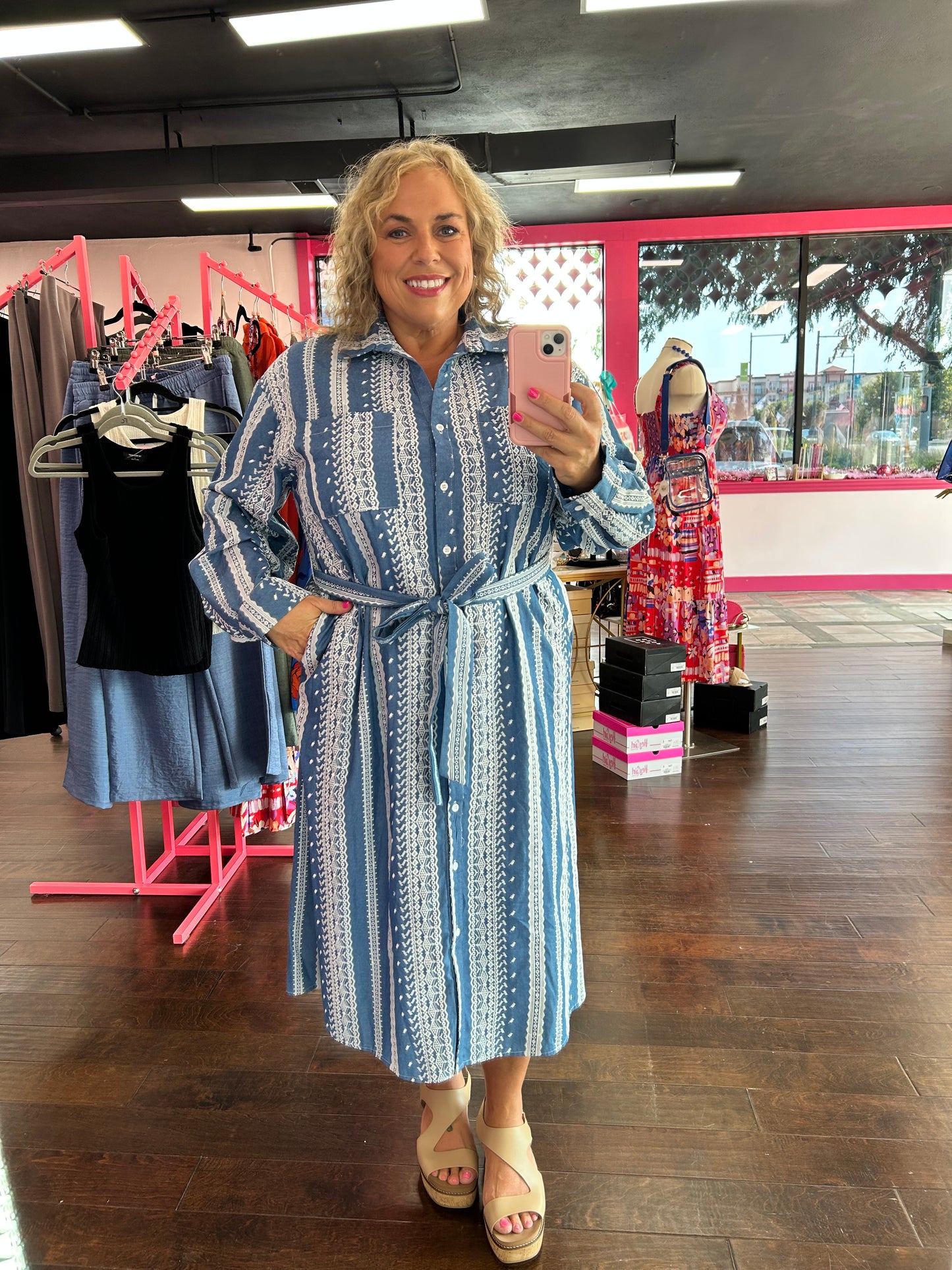 Curvy Embroidered Shirt Dress